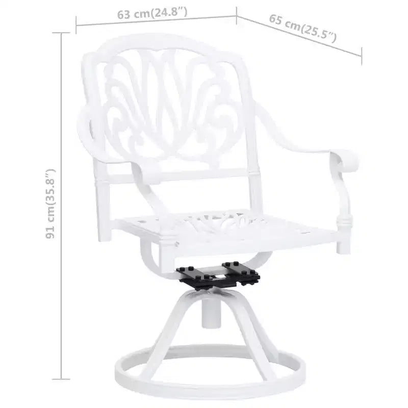 vidaXL Garden Chair Set of 2 White Cast Aluminum Standard Swivel
