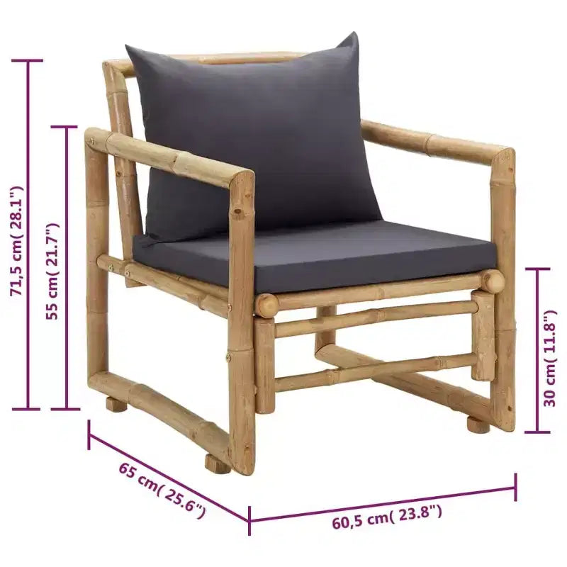 vidaXL Sedie da Giardino 2 pz Grigio Scuro, Bambù Naturale, Poliestere