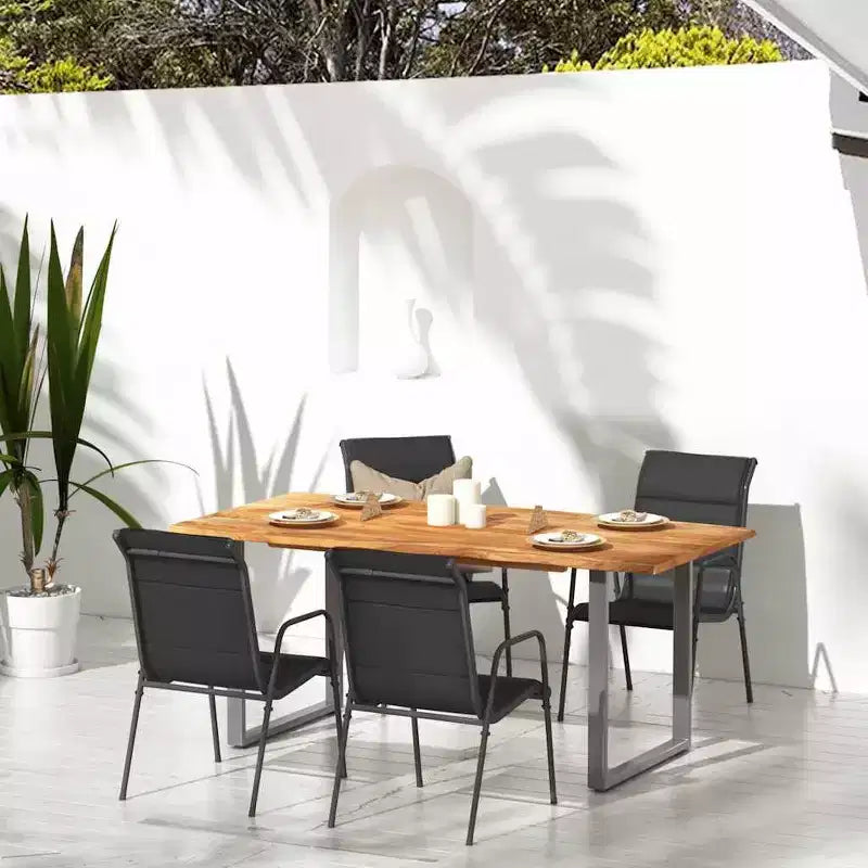 vidaXL Garden Chair Set of 4 Black and Anthracite Powder-Coated Steel