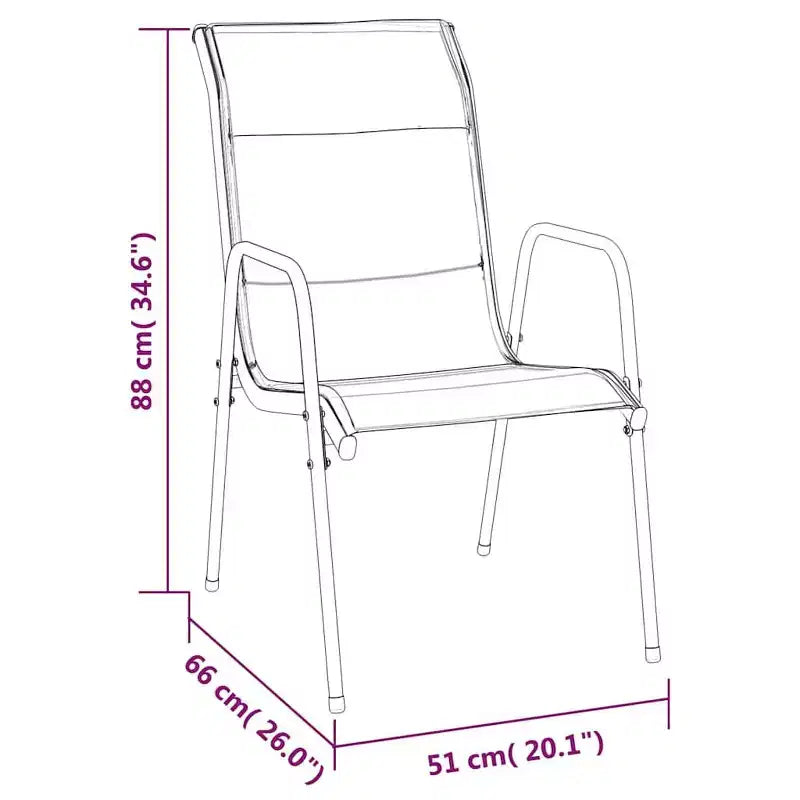 vidaXL Garden Chair Set of 4 Black and Anthracite Powder-Coated Steel