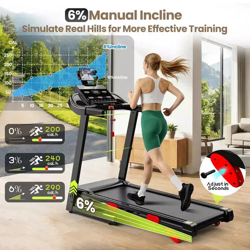 Tapis roulant silenzioso da 3,75 HP con inclinazione, velocità di 0,69 MPH, capacità di 150 kg, display LED e Bluetooth