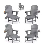 4-in-1 Folding HDPE Adirondack Chairs Set of 4, Retractable Ottoman & Removable Rocking Base, 400lbs Capacity Grey