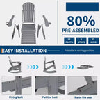 4-in-1 Folding HDPE Adirondack Chairs Set of 4, Retractable Ottoman & Removable Rocking Base, 400lbs Capacity Grey