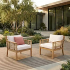 Outdoor Patio Club Chairs Set of 2, Acacia Wood Frame with Cushions, Comfortable Lounge Seating for Backyard, Poolside, Patio-Panipeachy
