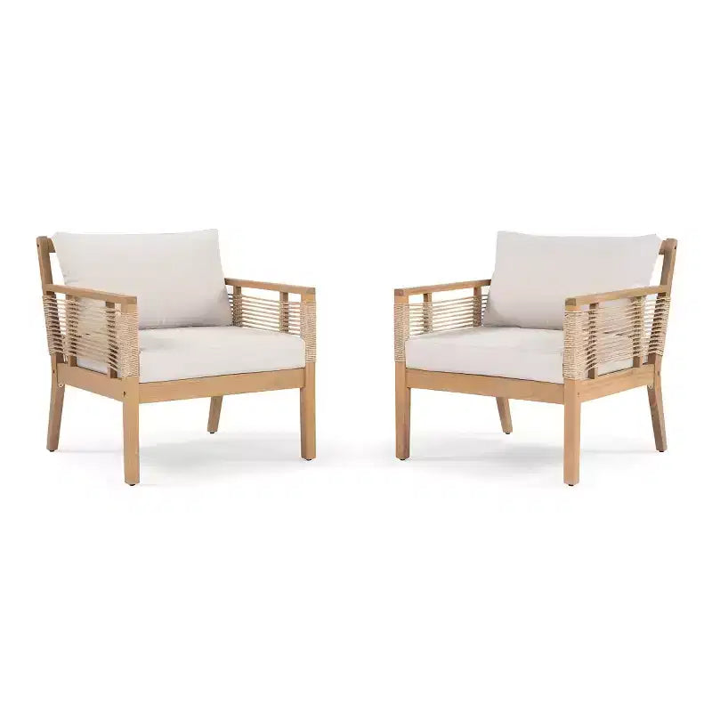 Outdoor Patio Club Chairs Set of 2, Acacia Wood Frame with Cushions, Comfortable Lounge Seating for Backyard, Poolside, Patio-Panipeachy