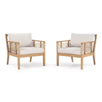 Outdoor Patio Club Chairs Set of 2, Acacia Wood Frame with Cushions, Comfortable Lounge Seating for Backyard, Poolside, Patio-Panipeachy