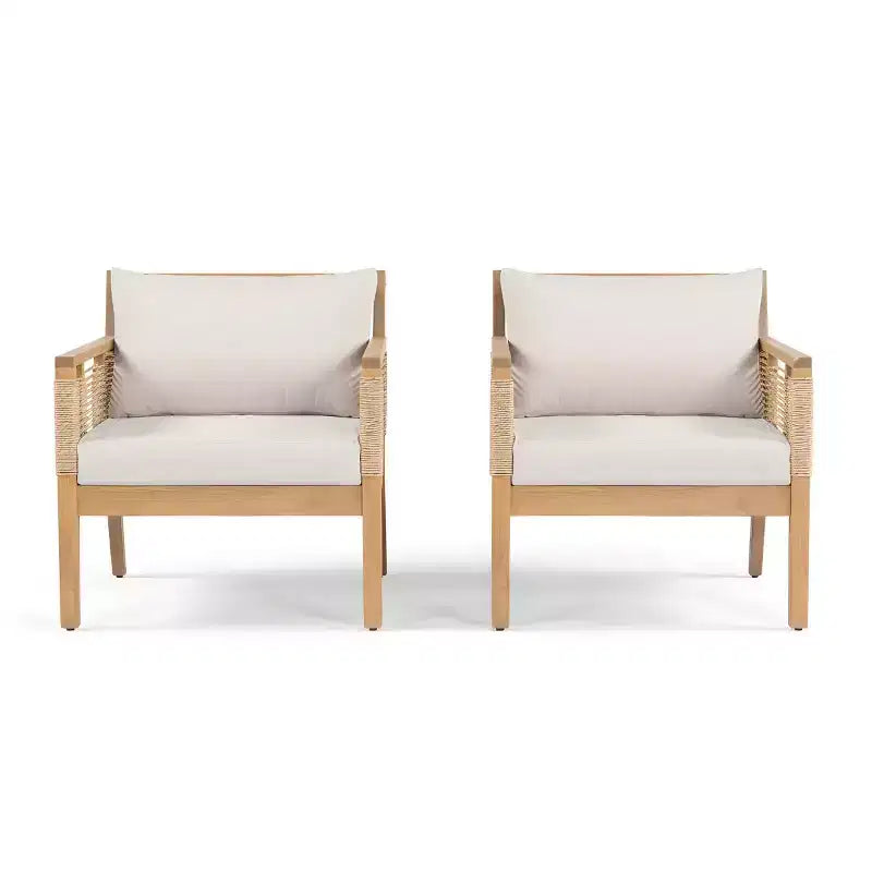 Outdoor Patio Club Chairs Set of 2, Acacia Wood Frame with Cushions, Comfortable Lounge Seating for Backyard, Poolside, Patio-Panipeachy