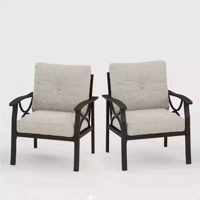 Set di 2 Poltrone da Patio con Braccioli e Struttura in Metallo e Cuscini Arredamento da Giardino per Esterni