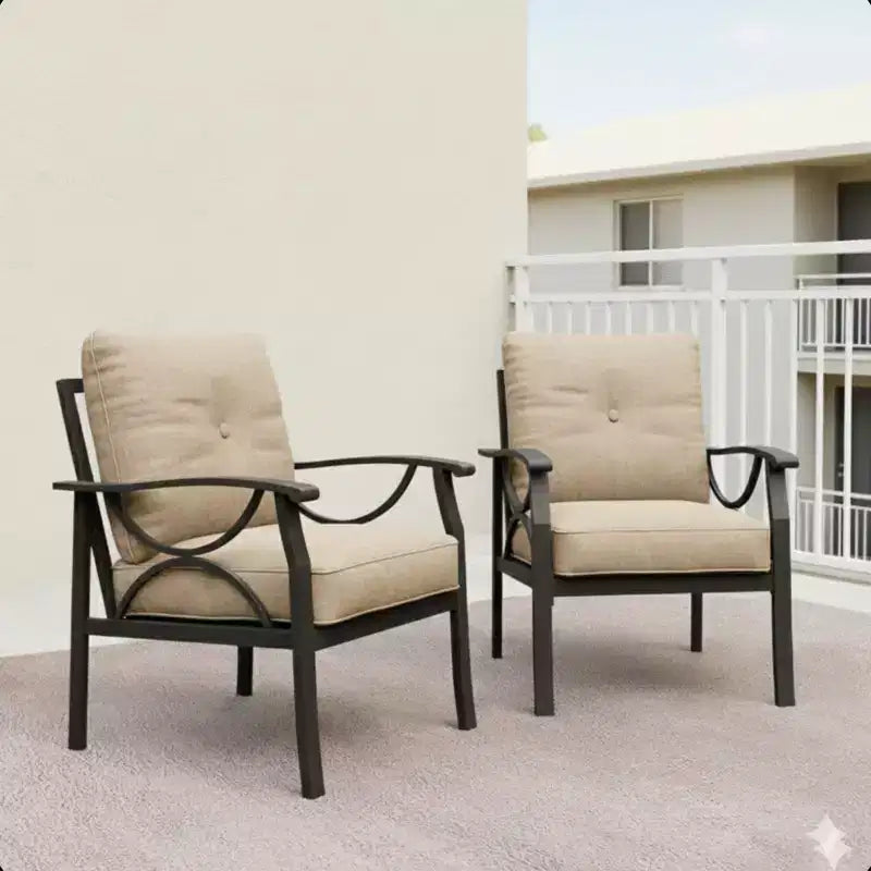 Set di 2 Poltrone da Patio con Braccioli e Struttura in Metallo e Cuscini Arredamento da Giardino per Esterni