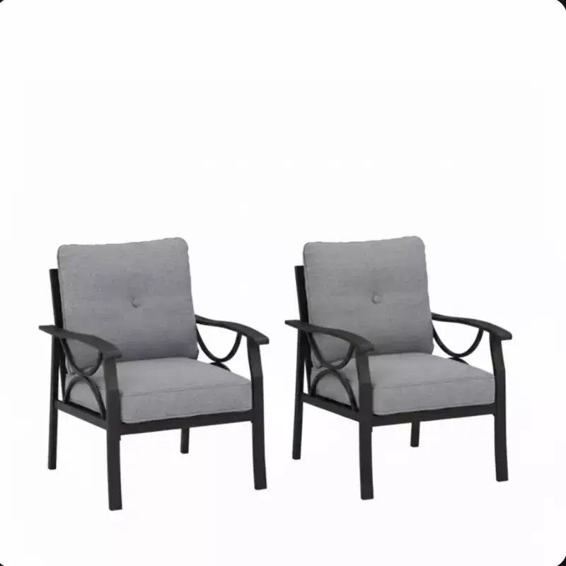 Set di 2 Poltrone da Patio con Braccioli e Struttura in Metallo e Cuscini Arredamento da Giardino per Esterni