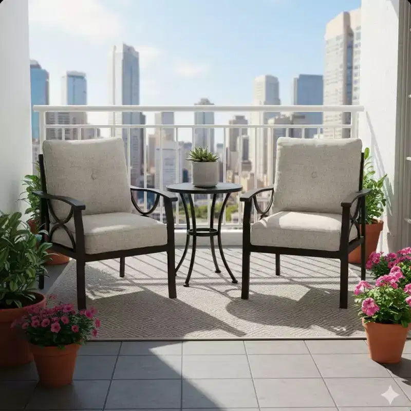 Set di 2 Poltrone da Patio con Braccioli e Struttura in Metallo e Cuscini Arredamento da Giardino per Esterni