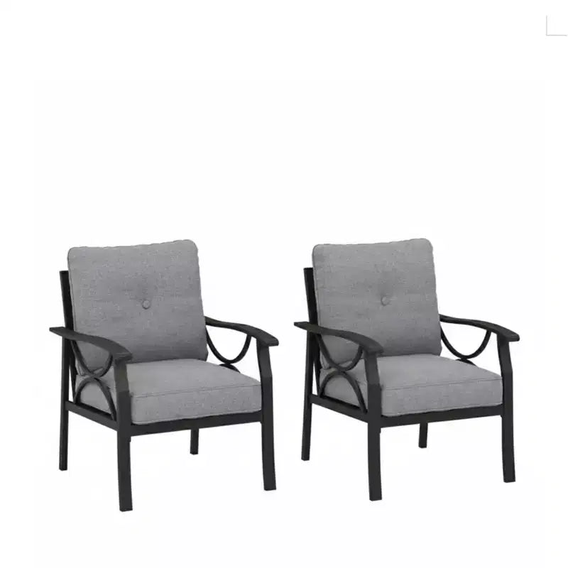 Set di 2 Poltrone da Patio con Braccioli e Struttura in Metallo e Cuscini Arredamento da Giardino per Esterni