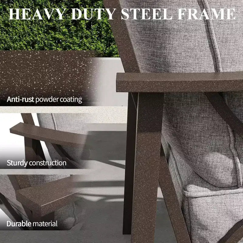 Set di 2 Poltrone da Patio con Braccioli e Struttura in Metallo e Cuscini Arredamento da Giardino per Esterni