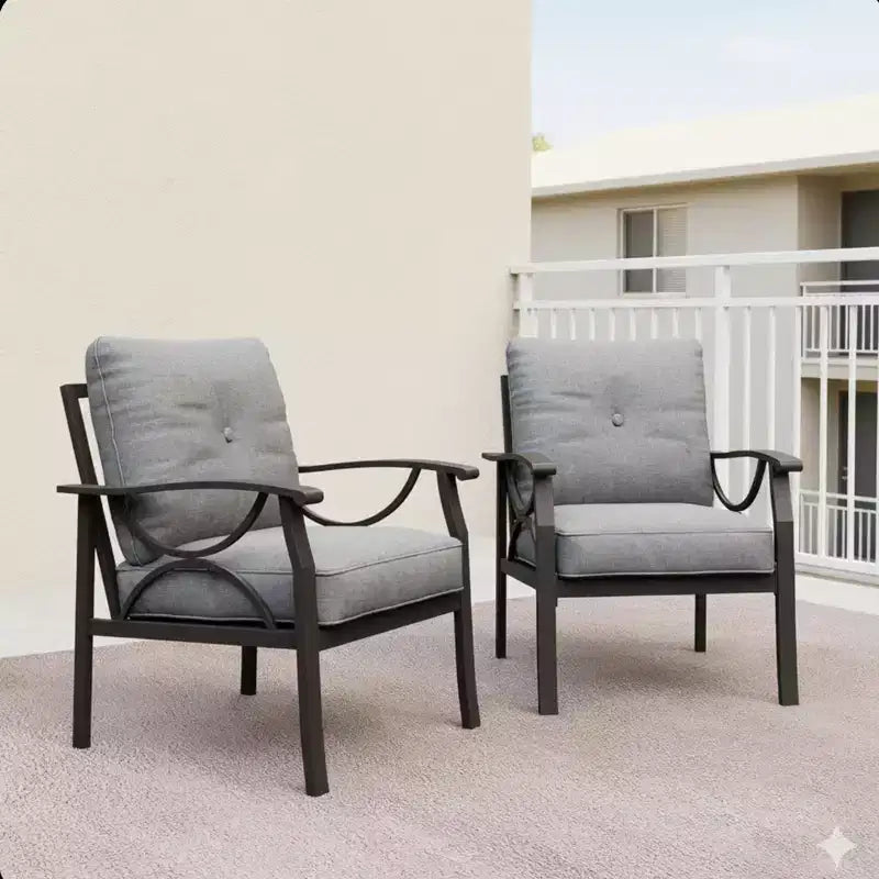 Set di 2 Poltrone da Patio con Braccioli e Struttura in Metallo e Cuscini Arredamento da Giardino per Esterni