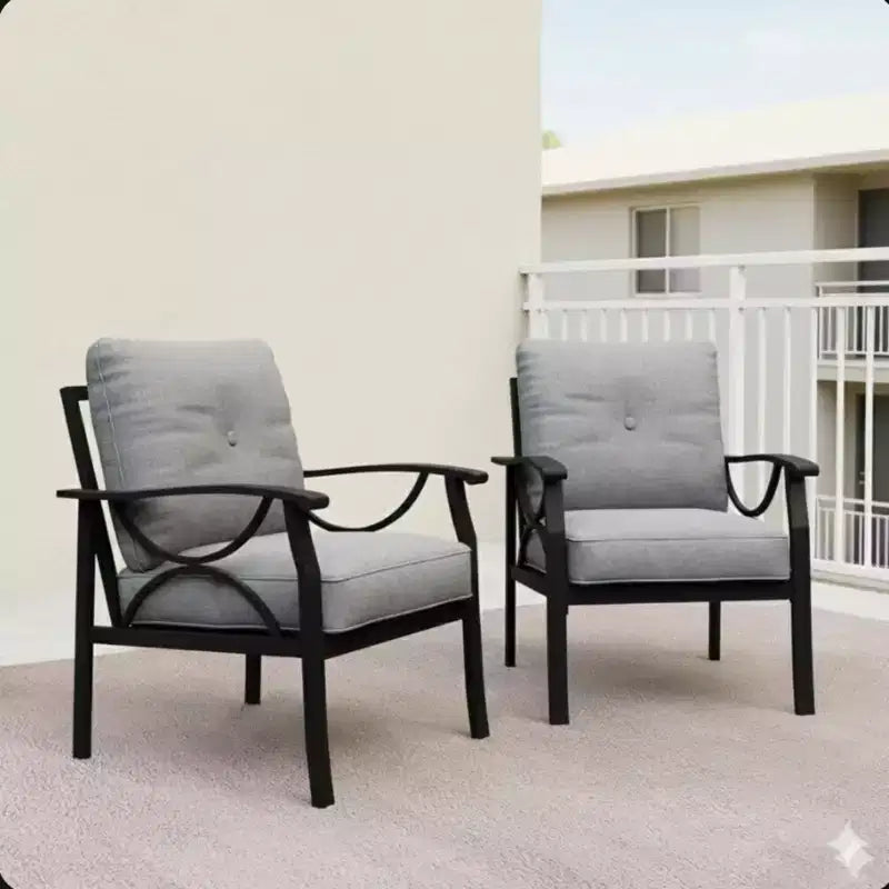 Set di 2 Poltrone da Patio con Braccioli e Struttura in Metallo e Cuscini Arredamento da Giardino per Esterni
