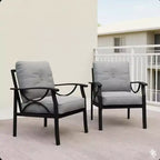 Set di 2 Poltrone da Patio con Braccioli e Struttura in Metallo e Cuscini Arredamento da Giardino per Esterni