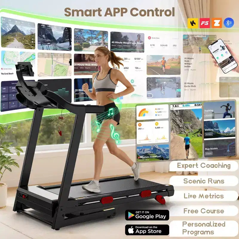 Tapis roulant in offerta - Tapis roulant da 3,75 HP con inclinazione del 10%, capacità di 150 kg con manubrio per casa, Tapis roulant per casa piccolo spazio, Funziona con APP