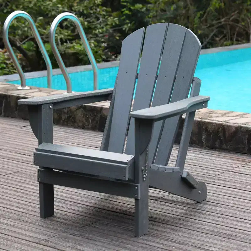 NAYSAYE Folding Adirondack Chair HDPE Patio Chair with Dual Cup Holders and Phone Stand for Backyard Fire Pit, Gray, 31.49*22.04*29.92