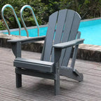 NAYSAYE Folding Adirondack Chair HDPE Patio Chair with Dual Cup Holders and Phone Stand for Backyard Fire Pit, Gray, 31.49*22.04*29.92