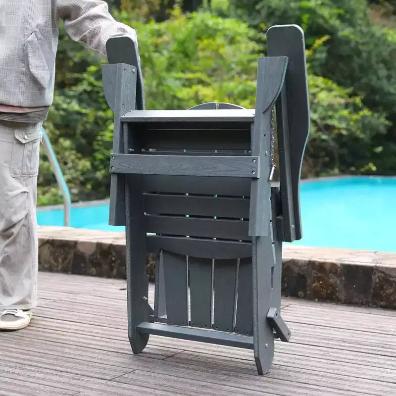 NAYSAYE Folding Adirondack Chair HDPE Patio Chair with Dual Cup Holders and Phone Stand for Backyard Fire Pit, Gray, 31.49*22.04*29.92