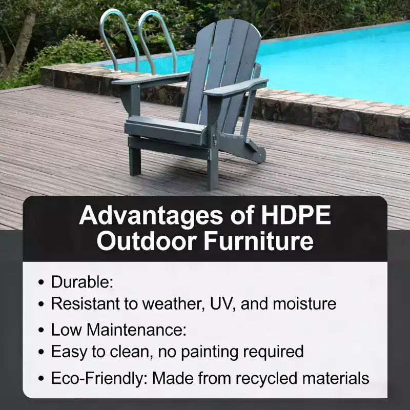 NAYSAYE Folding Adirondack Chair HDPE Patio Chair with Dual Cup Holders and Phone Stand for Backyard Fire Pit, Gray, 31.49*22.04*29.92