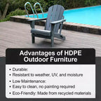 NAYSAYE Folding Adirondack Chair HDPE Patio Chair with Dual Cup Holders and Phone Stand for Backyard Fire Pit, Gray, 31.49*22.04*29.92