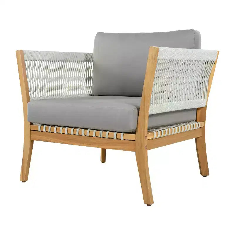 Christopher Knight Home Linh Modern Outdoor Acacia Patio Club Chair with Woven Rope and Cushion