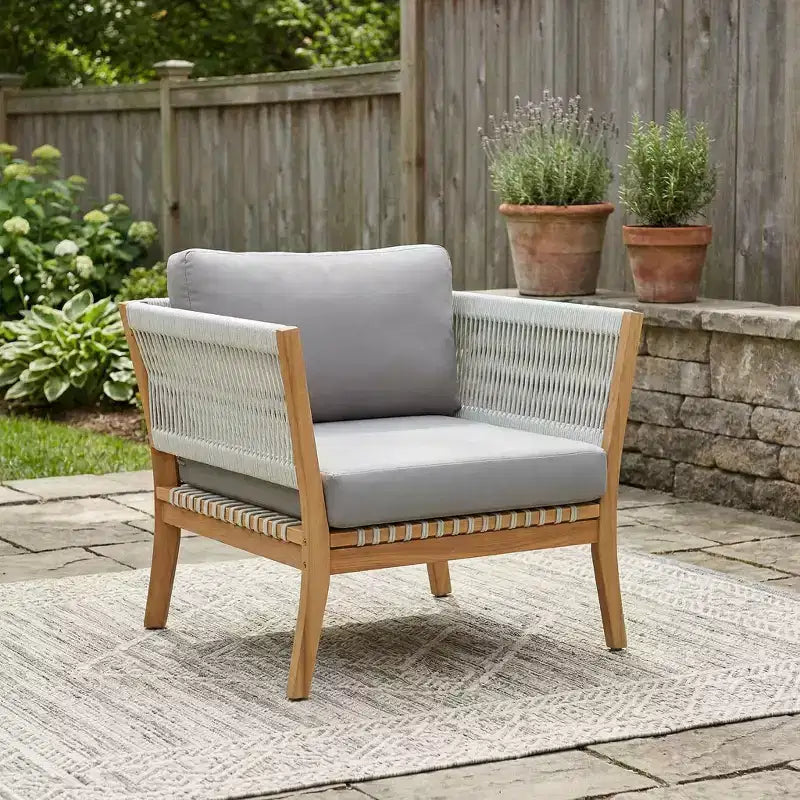 Christopher Knight Home Linh Sedia a Sdraio da Esterno Moderna in Acacia con Corda Intrecciata e Cuscino