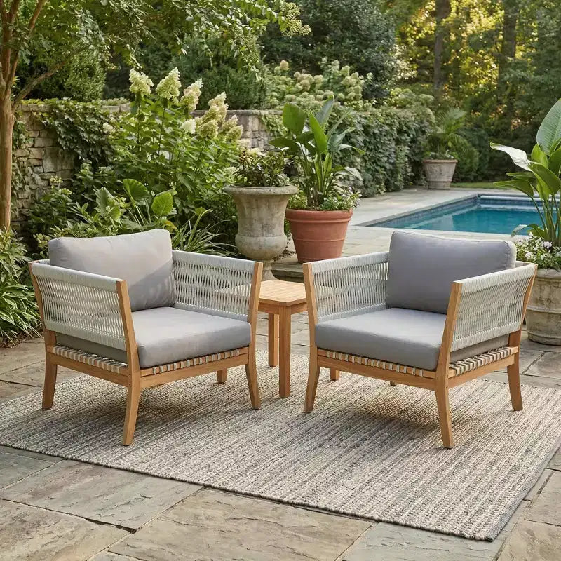 Christopher Knight Home Mai Modern Outdoor Acacia Patio Chairs with Woven Rope and Cushions (Set of 2)