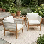 Christopher Knight Home Mai Modern Outdoor Acacia Patio Chairs with Woven Rope and Cushions (Set of 2)