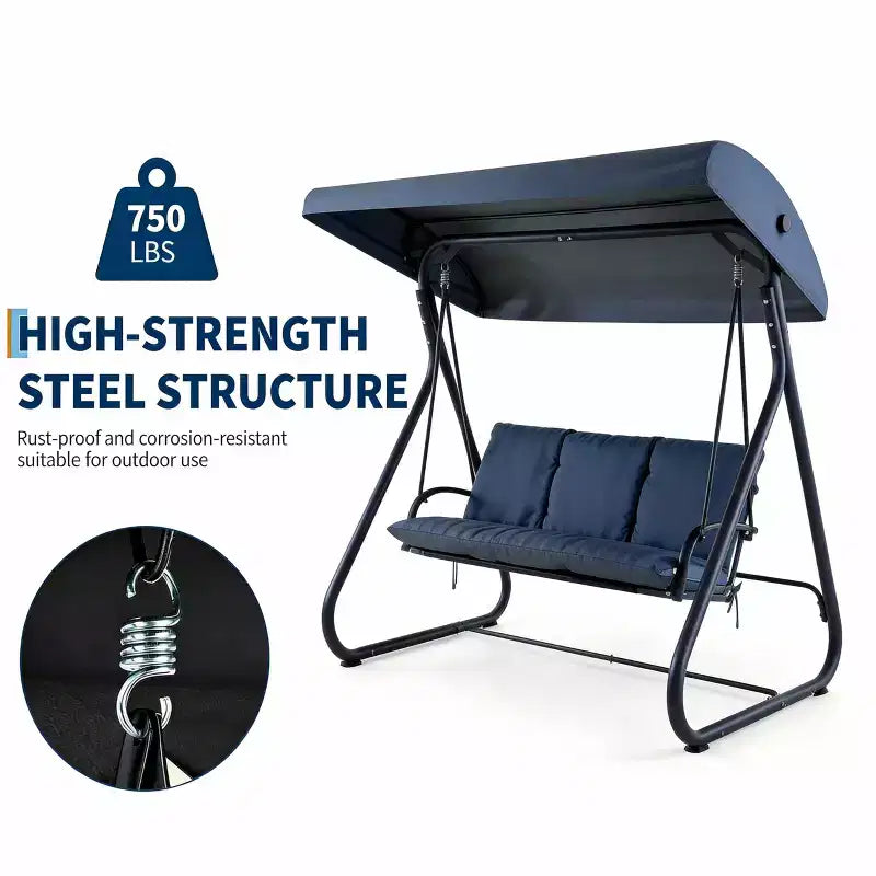 3-Seat Heavy-Duty Outdoor Swing with Adjustable Canopy, Convertible Bed, Removable Cushions & 750 lbs Capacity, Weather-Resistant for Patio, Garden