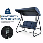 3-Seat Heavy-Duty Outdoor Swing with Adjustable Canopy, Convertible Bed, Removable Cushions & 750 lbs Capacity, Weather-Resistant for Patio, Garden
