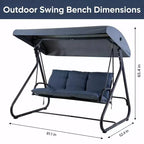 3-Seat Heavy-Duty Outdoor Swing with Adjustable Canopy, Convertible Bed, Removable Cushions & 750 lbs Capacity, Weather-Resistant for Patio, Garden