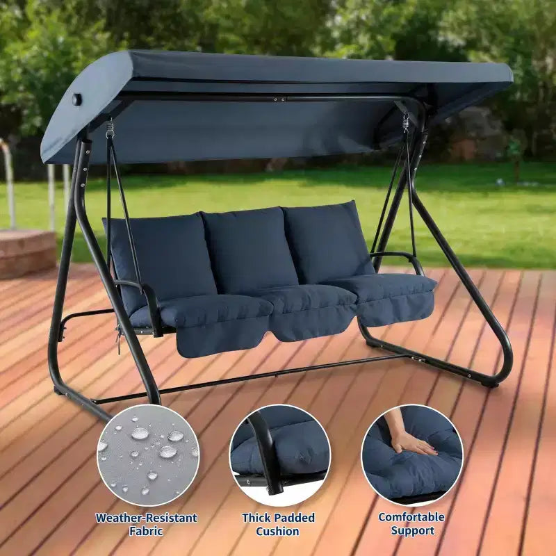 3-Seat Heavy-Duty Outdoor Swing with Adjustable Canopy, Convertible Bed, Removable Cushions & 750 lbs Capacity, Weather-Resistant for Patio, Garden