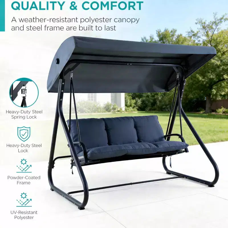 3-Seat Heavy-Duty Outdoor Swing with Adjustable Canopy, Convertible Bed, Removable Cushions & 750 lbs Capacity, Weather-Resistant for Patio, Garden