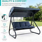 3-Seat Heavy-Duty Outdoor Swing with Adjustable Canopy, Convertible Bed, Removable Cushions & 750 lbs Capacity, Weather-Resistant for Patio, Garden