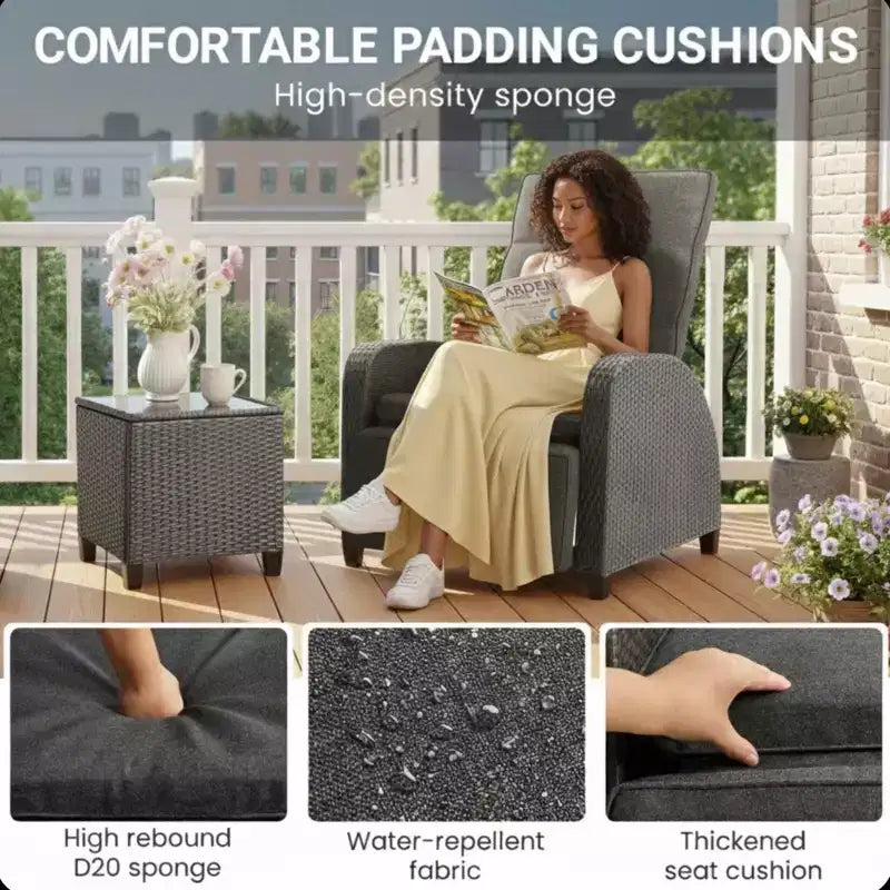 30 Adjustable Outdoor Lounge Chair with Gray Cushions & Footrest