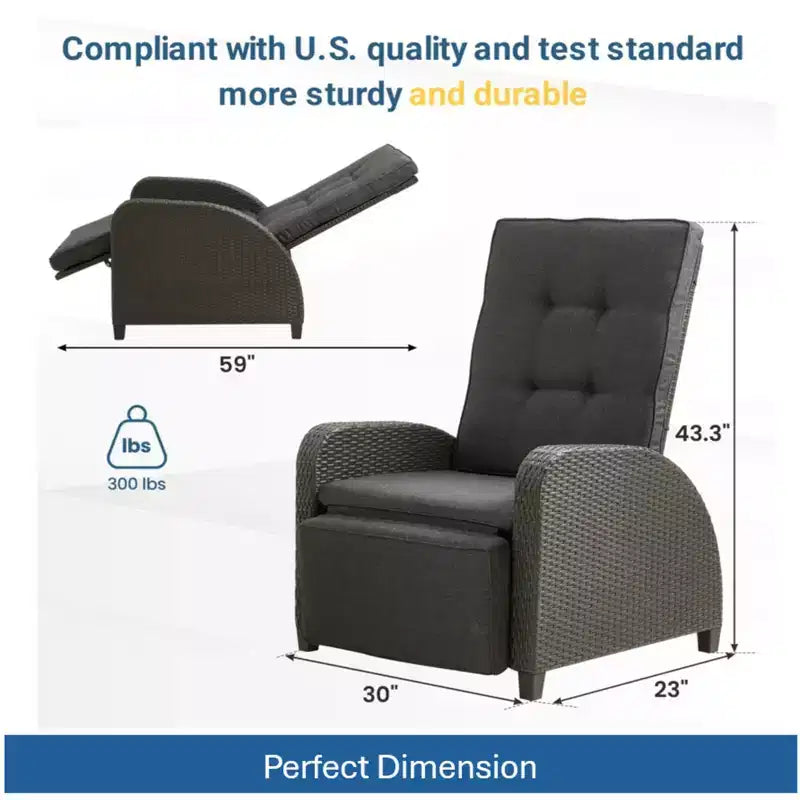 30 Adjustable Outdoor Lounge Chair with Gray Cushions & Footrest