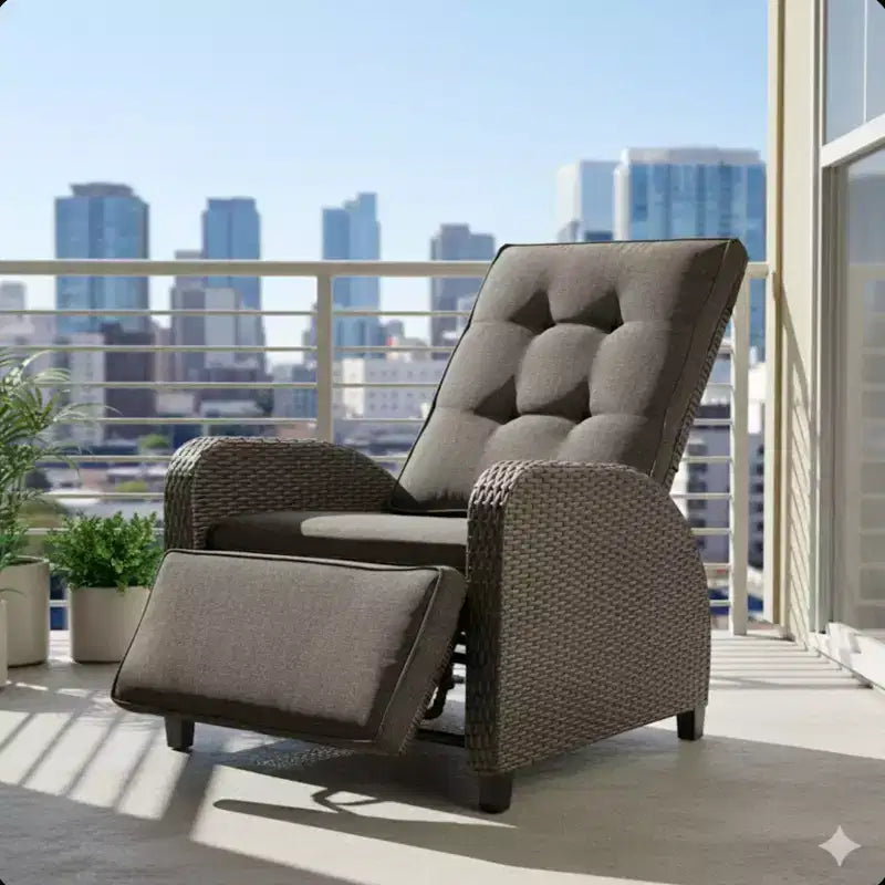 30 Adjustable Outdoor Lounge Chair with Gray Cushions & Footrest