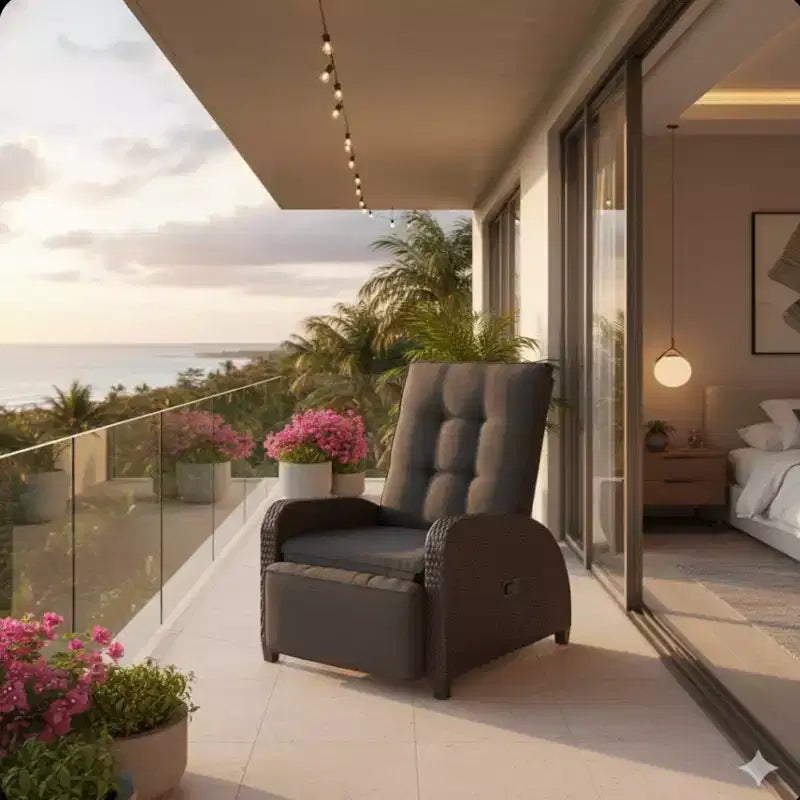 30 Adjustable Outdoor Lounge Chair with Gray Cushions & Footrest
