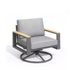 All-Weather 30 Aluminum Swivel Patio Dining Chairs with Gray Cushions