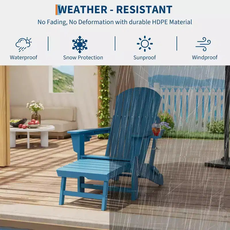 HDPE 4-in-1 Adirondack Rocking Chair with Retractable Ottoman,Folding Outdoor Plastic Rocker with Cup Holders,All-Weather Patio Seating for Poolside