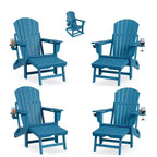 HDPE 4-in-1 Adirondack Rocking Chair with Retractable Ottoman,Folding Outdoor Plastic Rocker with Cup Holders,All-Weather Patio Seating for Poolside