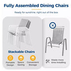 Set di 4 sedie da pranzo per patio in alluminio larghe 57 cm, completamente assemblate, impilabili, da esterno, resistenti alle intemperie