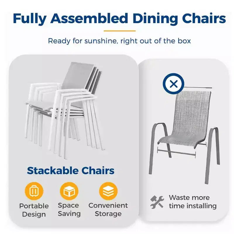 Set di 4 sedie da pranzo per patio in alluminio larghe 57 cm, completamente assemblate, impilabili, da esterno, resistenti alle intemperie