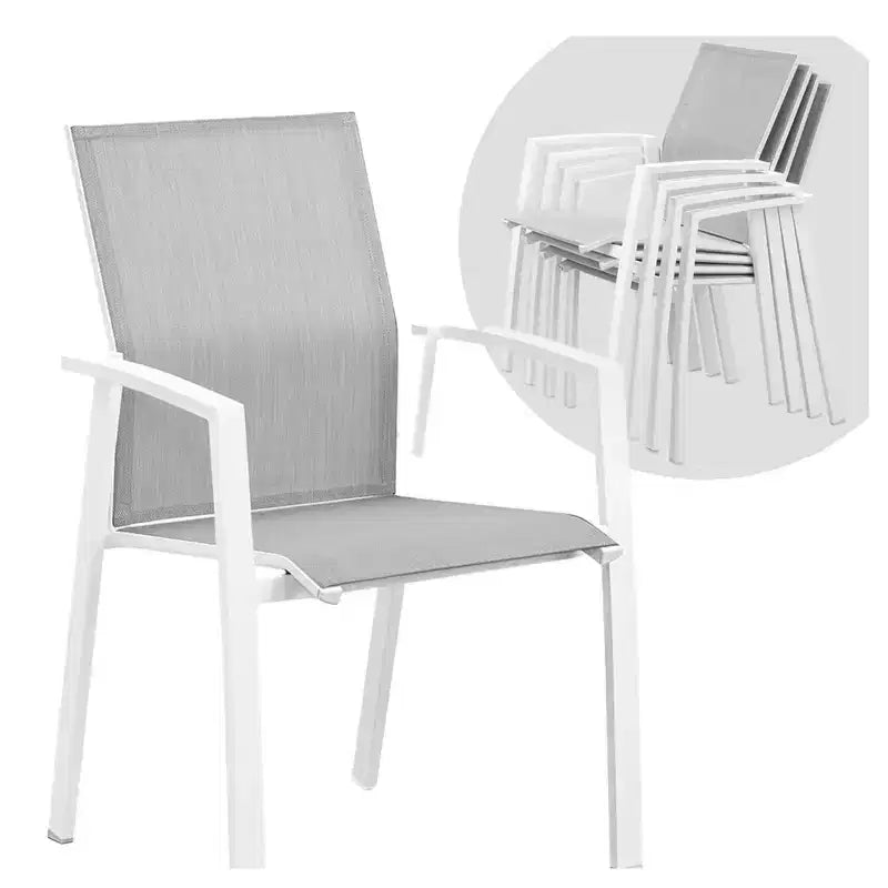 Set di 4 sedie da pranzo per patio in alluminio larghe 57 cm, completamente assemblate, impilabili, da esterno, resistenti alle intemperie