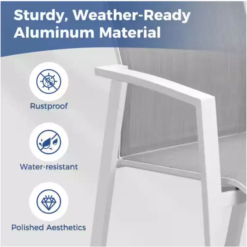 Set di 4 sedie da pranzo per patio in alluminio larghe 57 cm, completamente assemblate, impilabili, da esterno, resistenti alle intemperie