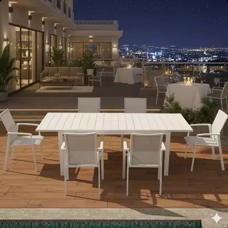 Set di 4 sedie da pranzo per patio in alluminio larghe 57 cm, completamente assemblate, impilabili, da esterno, resistenti alle intemperie