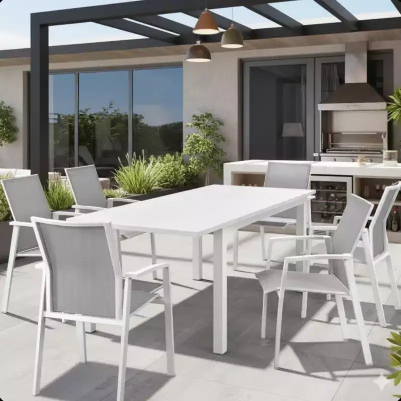 Set di 4 sedie da pranzo per patio in alluminio larghe 57 cm, completamente assemblate, impilabili, da esterno, resistenti alle intemperie
