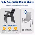 Set di 4 sedie da pranzo per patio in alluminio larghe 57 cm, completamente assemblate, impilabili, da esterno, resistenti alle intemperie
